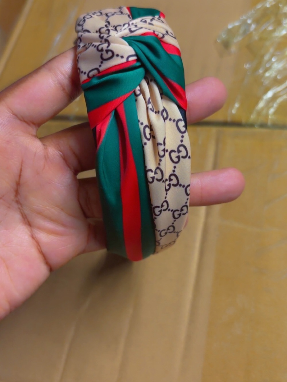 Gucci Green, Red & Beige Knotted Logo Headband